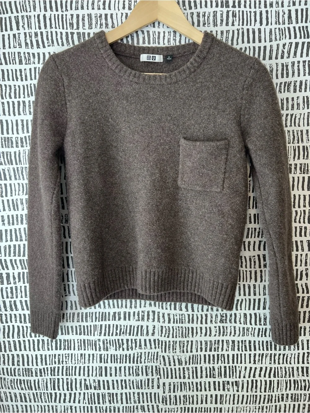 Uniqlo U Brown Wool Crewneck Sweater Chest Pocket Minimalist Knit Size M